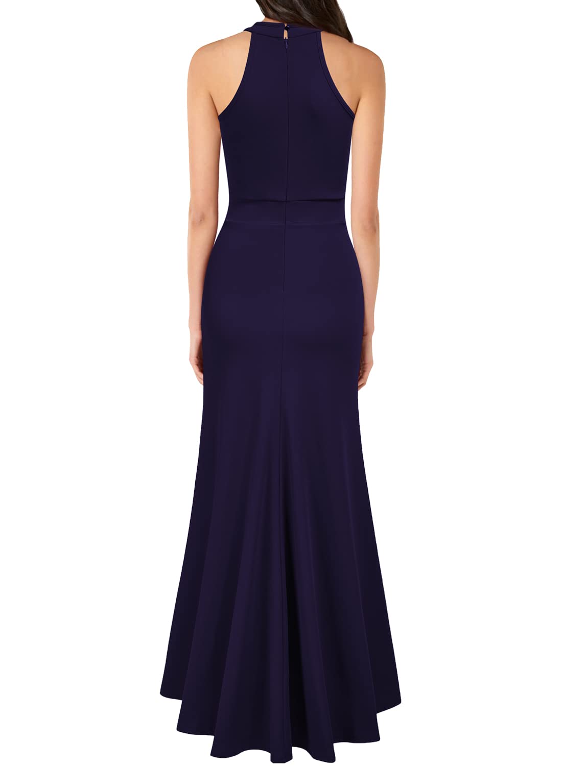 Navy Blue Women's High Neck Sleeveless Split Bodycon Mermaid Evening Cocktail Long Prom Dress